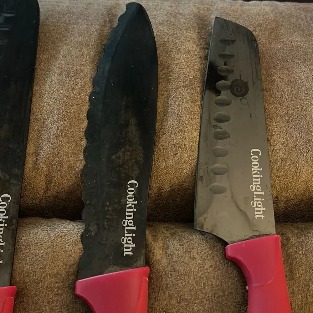 Set of‎ Six Cooking Light Knives with a Kleva Sharp Knife Sharpener. Red.